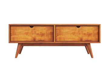 Fototapeta premium Mid-century modern wooden sideboard cabinet with two drawers isolated PNG with Transparent Background