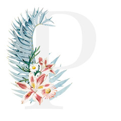 Fototapeta premium Elegant alphabet P png floral typography