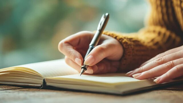 Creative Female Writes in Journal at Home During Quiet Moment Generative AI