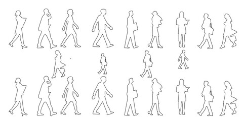 big set of people walking silhouettes