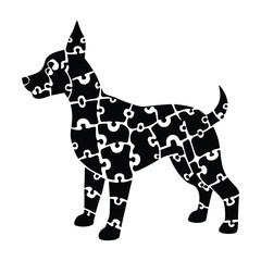 Fototapeta premium A dog made of puzzle pieces on white background.
