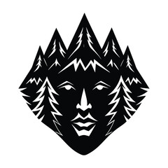 A face made of mountain ranges on white background
