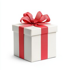 Fototapeta premium Elegant White Gift Box with Red Ribbon and Bow, Perfect for Celebrations and Special Occasions