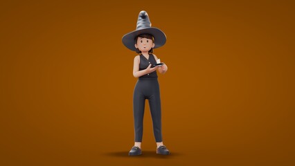 3D Cartoon Witch holding candle Halloween Celebration