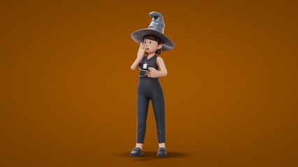 3D Cartoon Witch Halloween Celebration