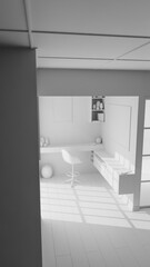 A Japanese style room with a desk and chair, a window, and a shelf. The room is well lit and has a minimalist design premium photo 3d render