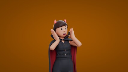 3D Cartoon dracula girls shocked Halloween Celebration