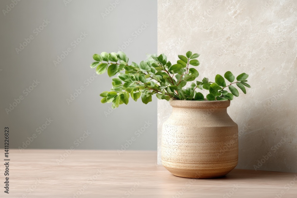 Poster capture serene minimalistic space incorporating elements of biophilic design