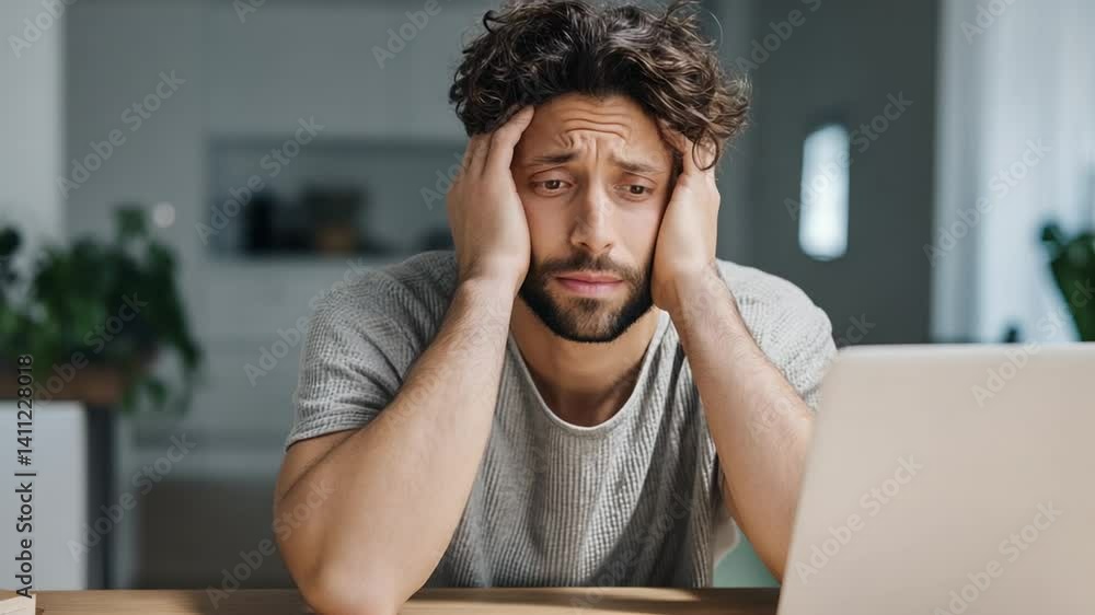 Poster man expresses boredom during online training session at home generative ai