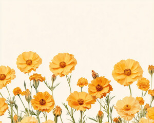 Fototapeta premium Cheerful marigold flower border with soft yellow petals adding a bright, sunny feel
