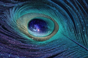 Obraz premium surrealist Abstract close-up of a colorful peacock feather swirl.