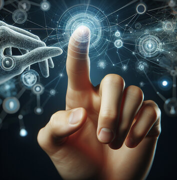 hand touching virtual screen -Generative AI