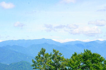 新潟県湯沢高原のロープウェイに乗った先、アルプの里の山頂から見えた山