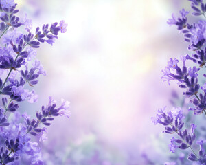 Obraz premium Elegant lavender flower border with soft pastel hues, evoking a calming, delicate atmosphere