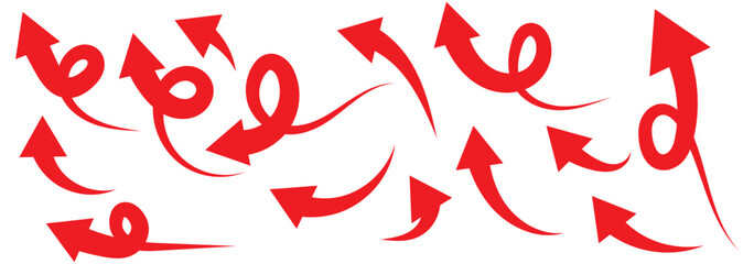 Hand drawn Set of Blue, Black, Red Curve arrow icon vector. Variety Curve arrow symbol.   Design element vector illustration.