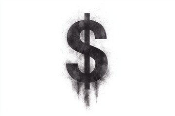 Obraz premium A black dollar sign on a white background, featuring a distressed texture that conveys a sense of decay or deterioration.