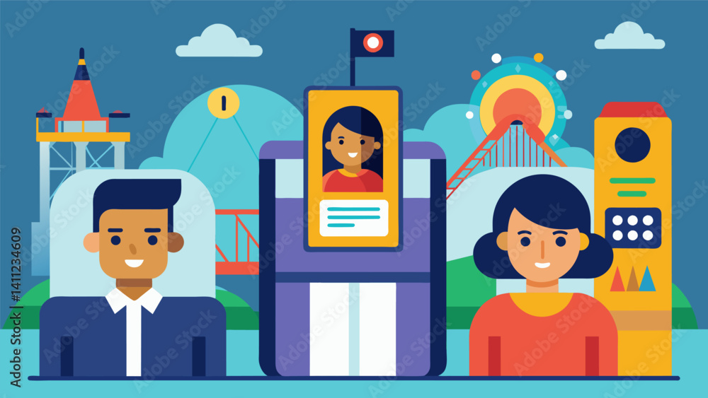 Poster a theme park utilizing facial biometrics at ride entry points to ensure guests are not using someone