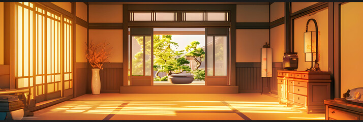 Serene Sunrise 3D Room Illustration