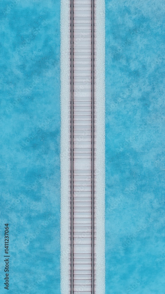Aufkleber a minimalistic view of a railway track stretching across a vibrant blue background, creating a sense
