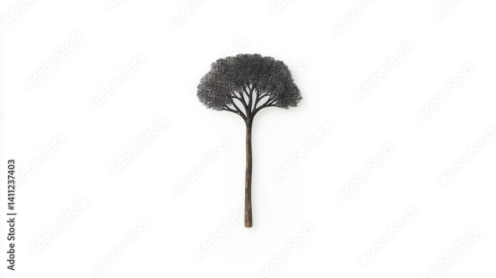 Poster a minimalist depiction of a tree with a dark silhouette against a white background, emphasizing simp