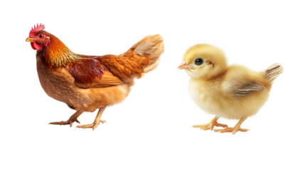 Chicken and chick together showcasing farm life, PNG, created with Generative AI
