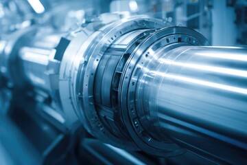 Fototapeta premium close-up detailed view of section of large hadron collider complex machinery with futuristic and metallic aesthetic