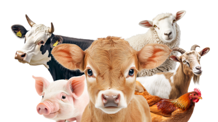 Farm animals on a white background, PNG, created with Generative AI