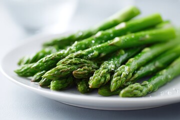 close-up of simple elegant serving of steamed asparagus spears