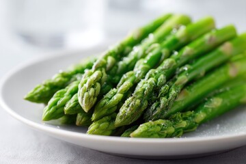 close-up of simple elegant serving of steamed asparagus spears