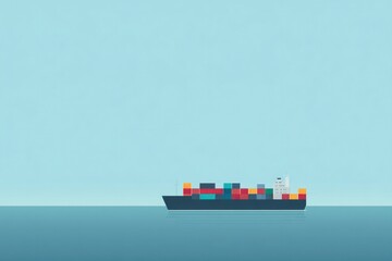 Obraz premium flat design illustration depicts massive cargo ship navigating through calm blue waters with neatly arranged colorful