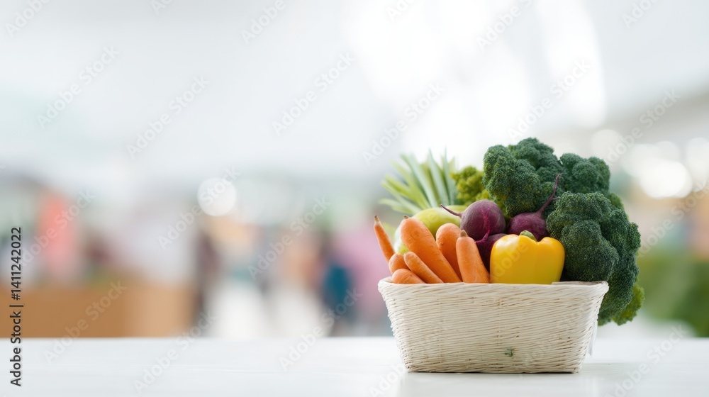 Poster showcase of vibrant farmer market produce displayed in simple basket scene captures array of colorfu