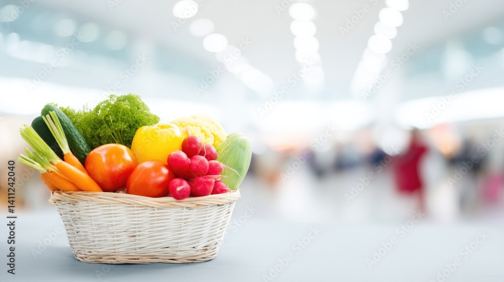 Poster showcase of vibrant farmer market produce displayed in simple basket scene captures array of colorfu