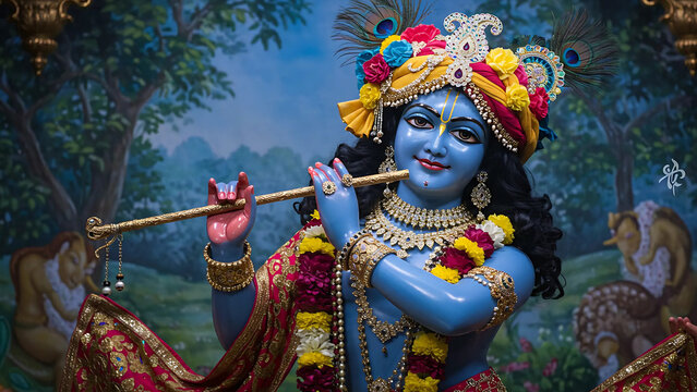 A professional photograph of lord krishna with perfect lighting, composition, and technical executio- 22