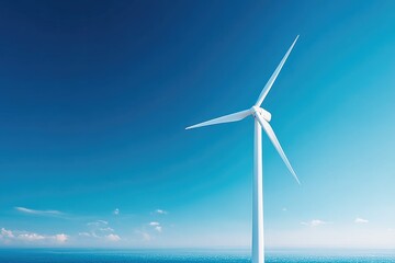 Obraz premium lone wind turbine stands against vast clear blue sky showcasing clean energy innovation with ample copy space