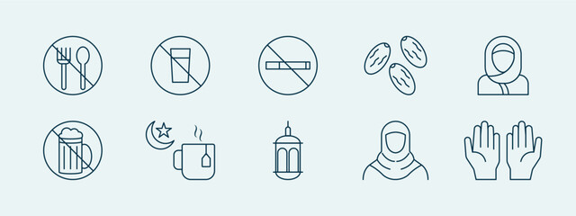 Moslem Fasting icon set. Moslem fasting icon and symbol. Fasting elements. Simple flat vector icon.