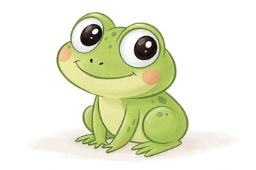 Fototapeta premium Cartoon cute baby frog sitting on white background