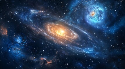 Fototapeta premium Cosmic spiral galaxies in a vast and dark expanse of space.