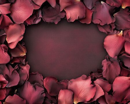Luxurious rose petal border in shades of deep red and soft pink, offering a rich look