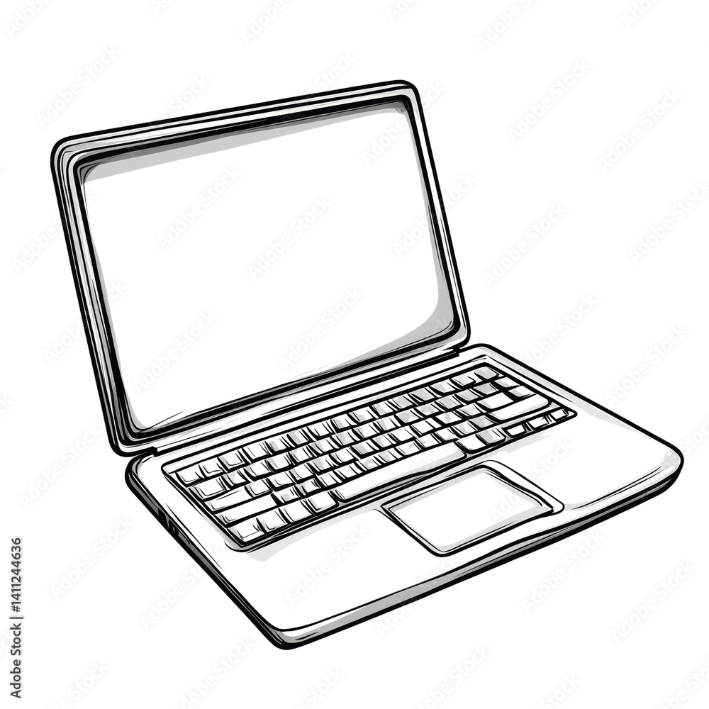 Aufkleber Stylized Sketch of an Open Laptop Computer with Blank Screen Space