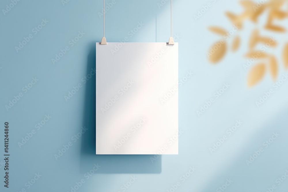 Poster minimalistic poster mockup on plain wall with ample copy space for customizable content display