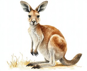 Fototapeta premium Kangaroo portrait australia watercolor art, isolate on white background