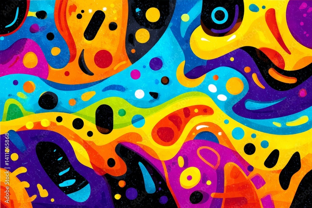 Poster vibrant abstract art with multicolored geometric patterns and bold shapes