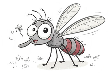 Obraz premium Hand drawn, sketch, cartoon illustration of mosquito