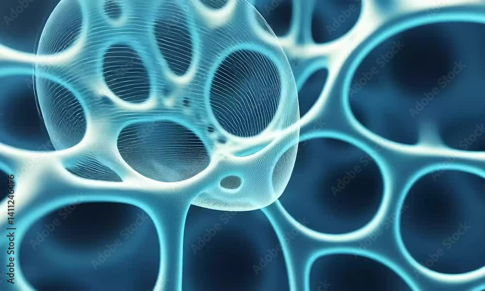 Poster abstract blue background with a seamless metallic circle pattern