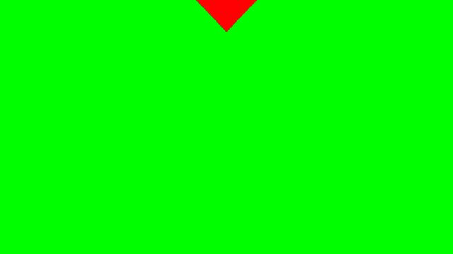 Red heart moving falling from above and bouncing on green screen background. Looping animation