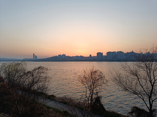 Korea, Seoul, Han River sunset