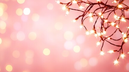 Fototapeta premium Enchanting illumination, a branch adorned with twinkling lights in the night glowing