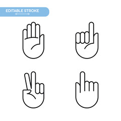 Hand gesture line icon set Editable Stroke