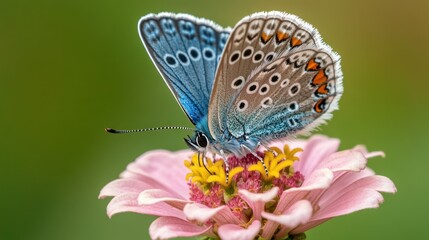 Obraz premium A beautiful blue butterfly resting on a pink flower