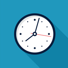 Clock icon in flat design style, timer on blue background